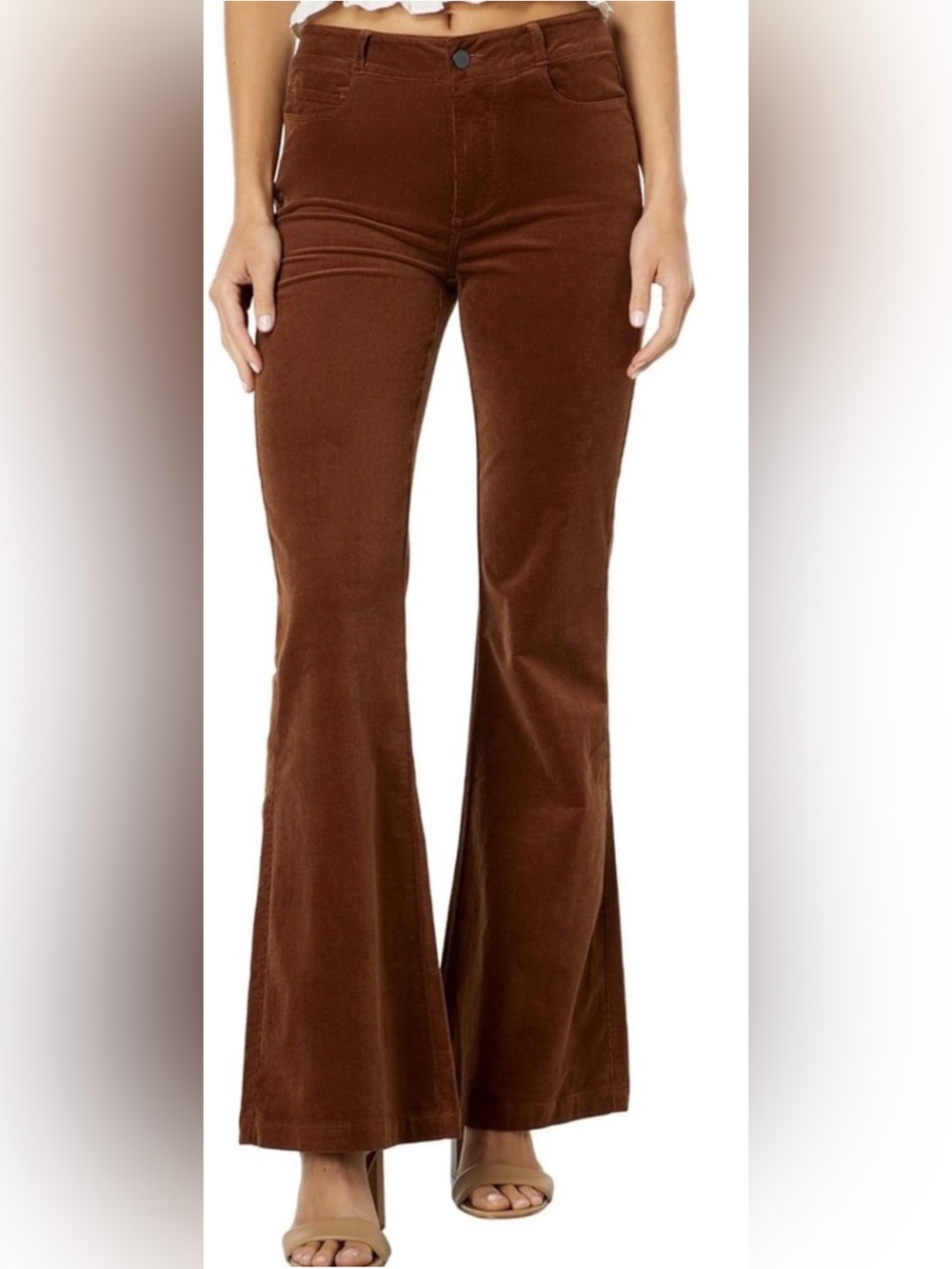 PAIGE Women's Corduroy Genevieve Mid Rise Flare Size 28 in Dark Argan EUC